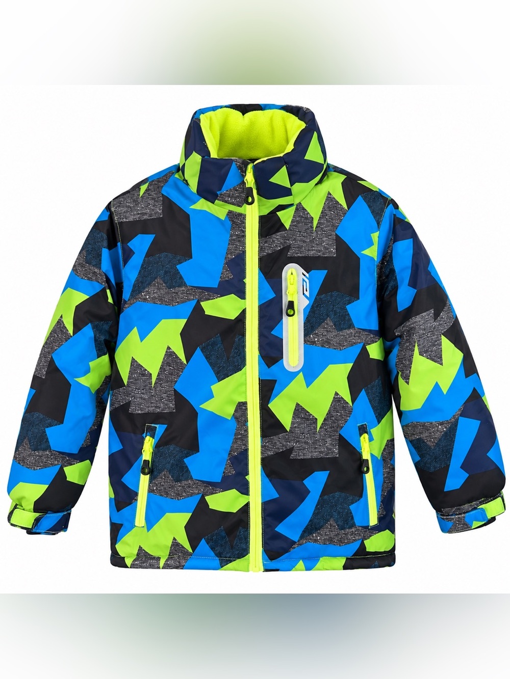 Kuluoxing Kids Neon Geometric Ski Snowboard Jacket Blue Green Size 10